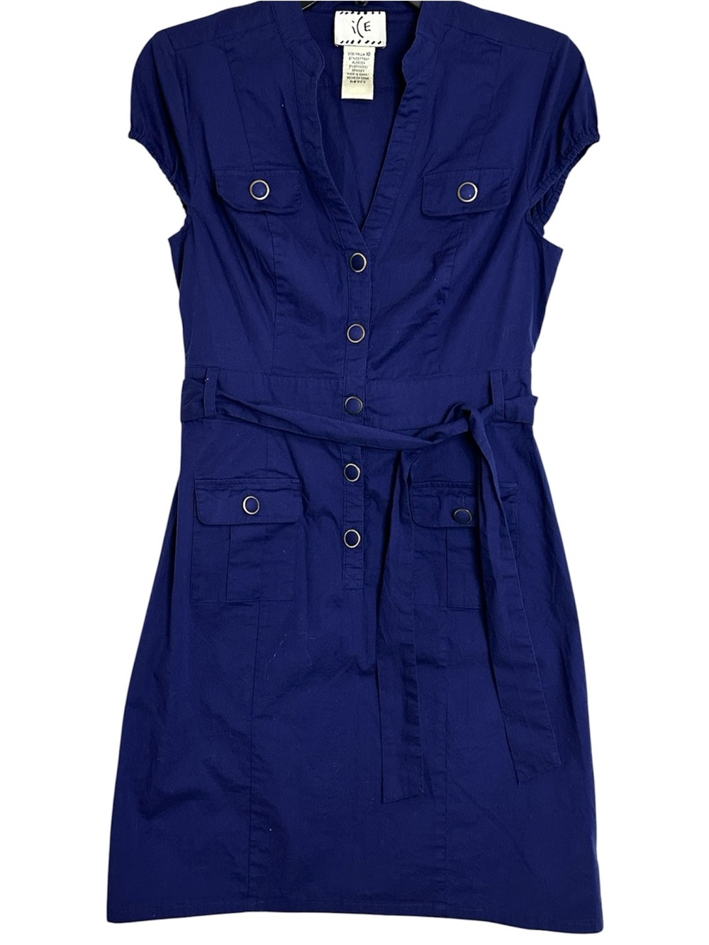 Y2K I.C.E. ECI New York Cobalt Blue Utility Safari Dress Belted Size 10